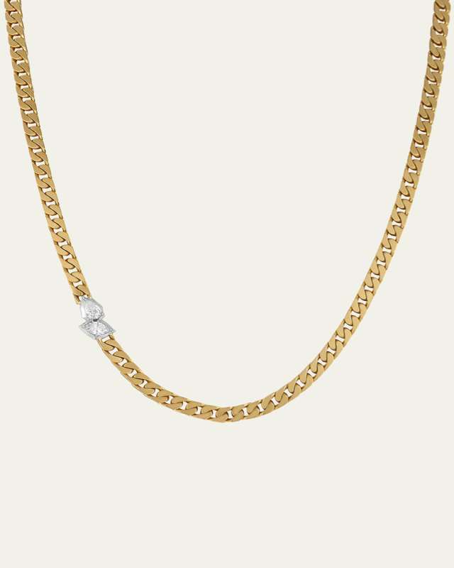 Poppy Two-Tone Curb Chain Necklace with Diamonds